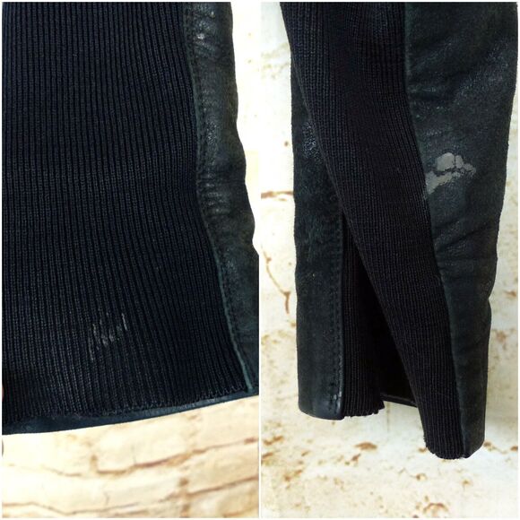 Rick Owen Distress Lamb Leather Jacket Women 6US Black Open Front Goth Y2K FLAWS - Picture 13 of 15